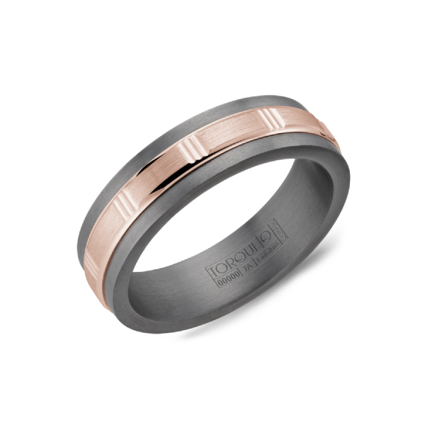 Tantalum/14Kt Rose 6mm Polished Cut Center Sandpaper Edge Wedding Band Gary J. Long Jewelers Stockton, CA