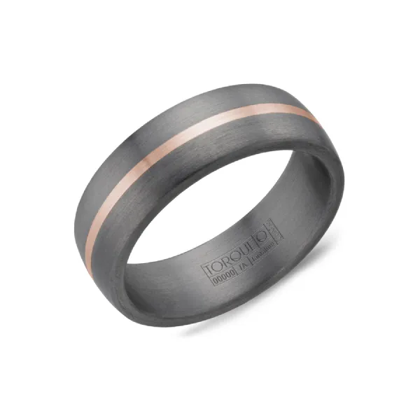 Tantalum/14Kt Rose 7mm Center Stripe Sandpaper Wedding Band Gary J. Long Jewelers Stockton, CA