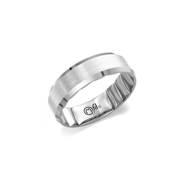 14K White Gold Sandpaper Top Beveled Edge Band Gary J. Long Jewelers Stockton, CA