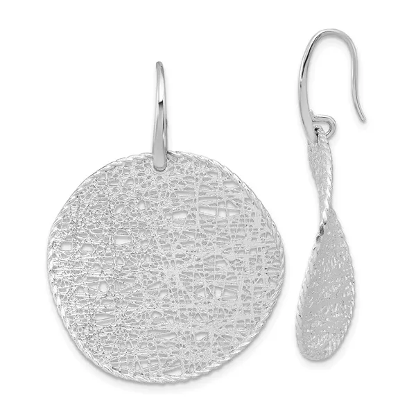 14K White Gold Textured Wavy Circle Shephard Hook Dangle Earrings Gary J. Long Jewelers Stockton, CA