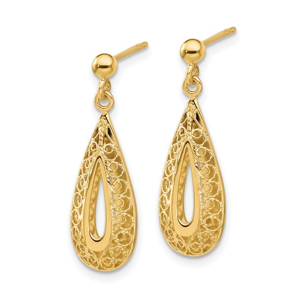14K Yellow Gold Filigree Teardrop Post Dangle Earrings Gary J
