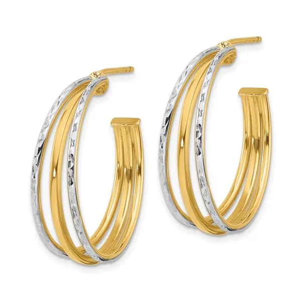 14K Tricolor Diamond Cut J Hoop Earrings Gary J. Long Jewelers Stockton, CA