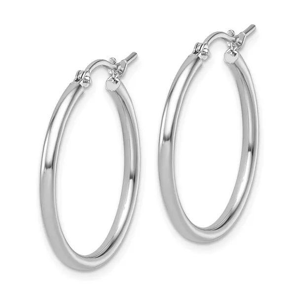 14K White Gold Medium Round Polished Hoop Earrings Gary J. Long Jewelers Stockton, CA