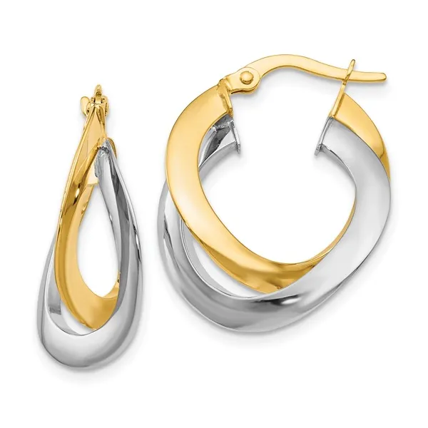 14K Tricolor Polished Twisted Double Hoop Earrings Gary J. Long Jewelers Stockton, CA