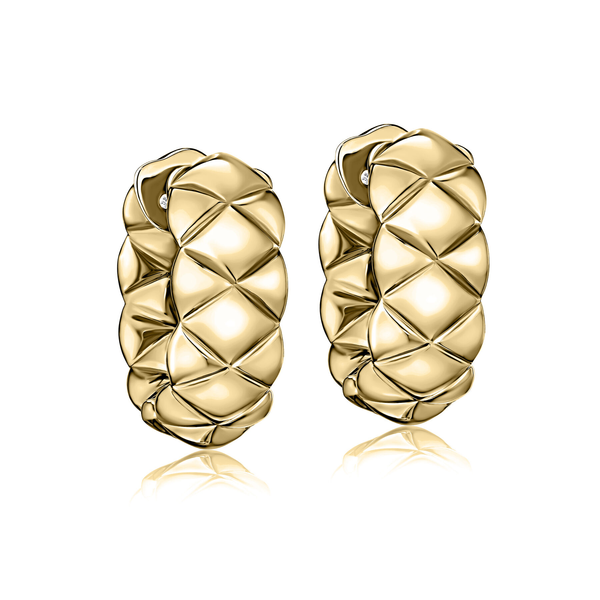 14K Yellow Gold Quilted Huggie Earrings Image 2 Gary J. Long Jewelers Stockton, CA