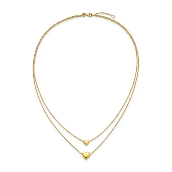 14K Yellow Gold Two Heart Double Chain Necklace Image 2 Gary J. Long Jewelers Stockton, CA