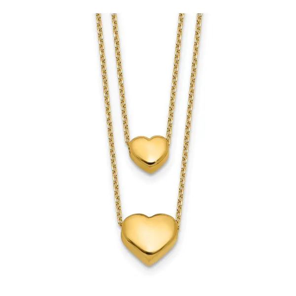 14K Yellow Gold Two Heart Double Chain Necklace Gary J. Long Jewelers Stockton, CA