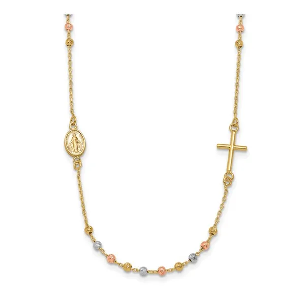 14Kt Sideways Cross Beaded Rosary Necklace Gary J. Long Jewelers Stockton, CA