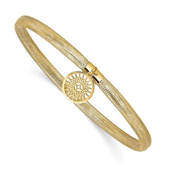 14K Yellow Gold Mesh Sun Charm Stretch Bracelet Gary J. Long Jewelers Stockton, CA