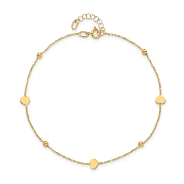 14K Yellow Gold Heart Bead Anklet Gary J. Long Jewelers Stockton, CA