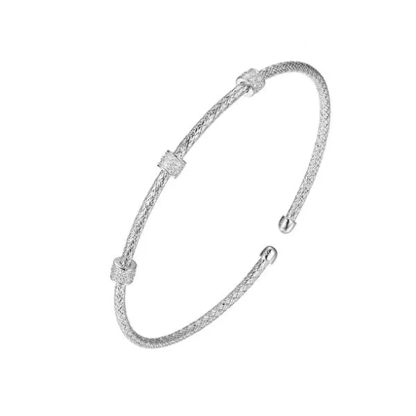 Sterling Silver Rhodium Triple CZ Rondel Woven Cuff Bracelet Gary J. Long Jewelers Stockton, CA