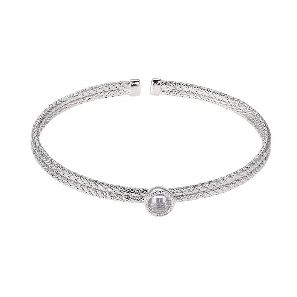 Sterling Silver Rhodium 2Row Bezel CZ Cuff Bracelet Gary J. Long Jewelers Stockton, CA