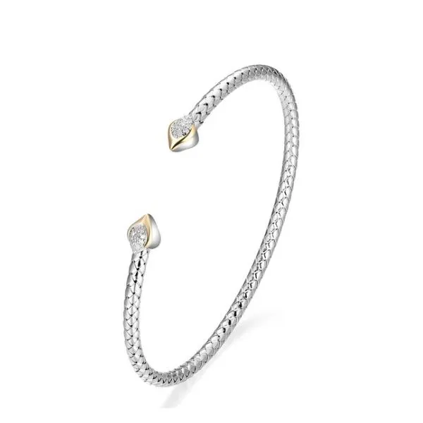 SS/14Kt Yellow Gold .10TW S/C Diamond Teardrop Braided Cuff Bracelet Gary J. Long Jewelers Stockton, CA