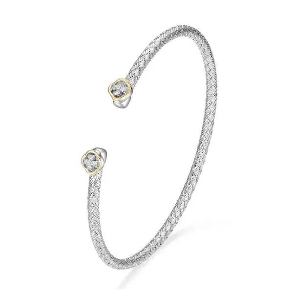 Sterling Silver and 14Kt Yellow Gold Diamond Clover Braided Cuff Bracelet Gary J. Long Jewelers Stockton, CA