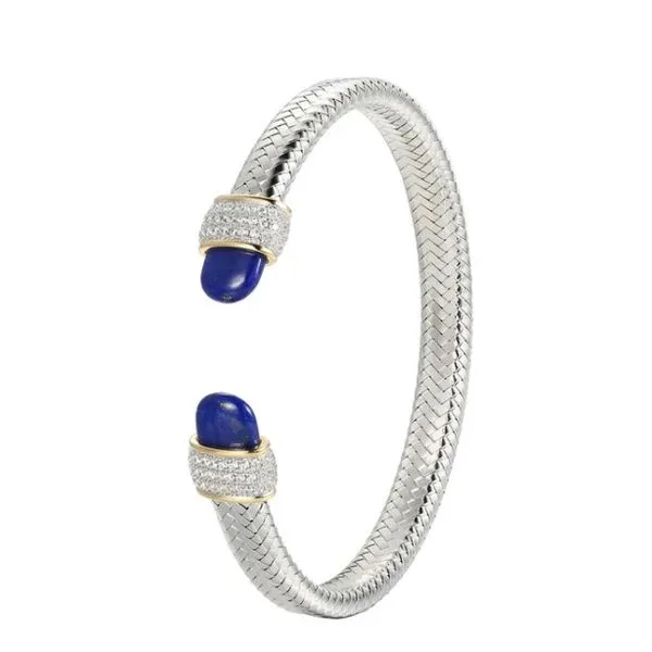 SS/Yellow Gold Plated 20 CZ Lapis Lazuli Braided Cuff Bracelet Gary J. Long Jewelers Stockton, CA