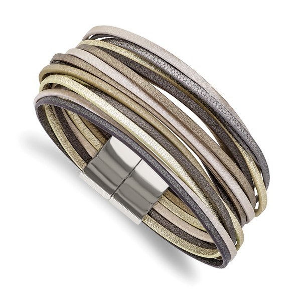 Stainless Steel Multi-Strand Metallic Faux Leather Bracelet Gary J. Long Jewelers Stockton, CA