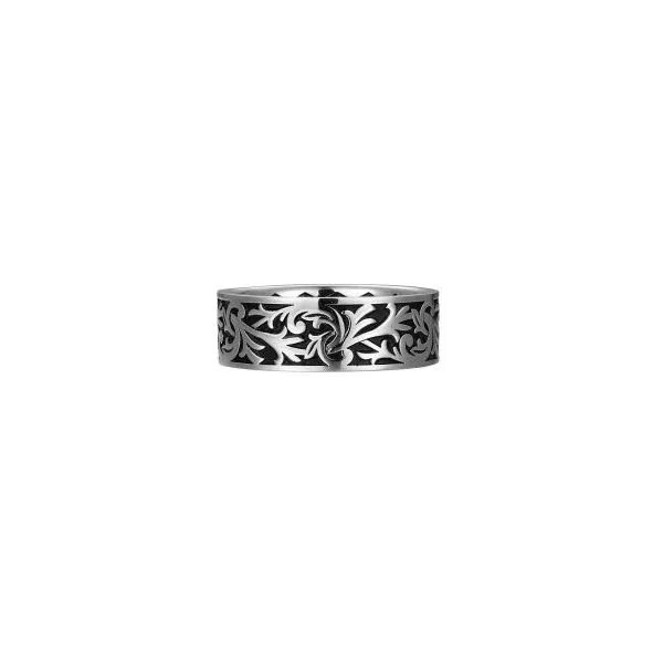 Sterling Silver Rhodium Swirl Black Oil Ring Gary J. Long Jewelers Stockton, CA