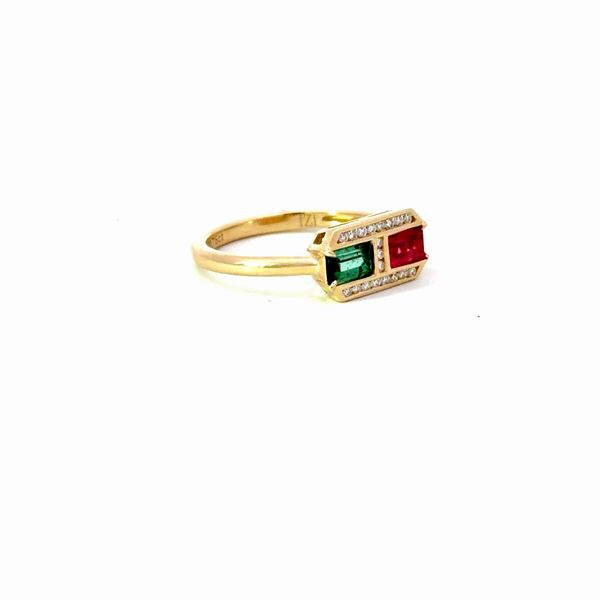 14 Karat White Gold Emerald Tourmaline and Diamond Fashion Ring Image 2 Golden Gifts Jewelry Milford, PA
