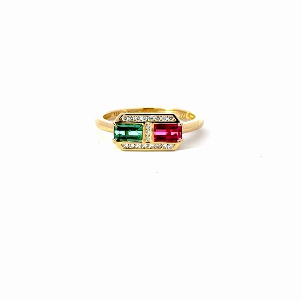 14 Karat White Gold Emerald Tourmaline and Diamond Fashion Ring Golden Gifts Jewelry Milford, PA