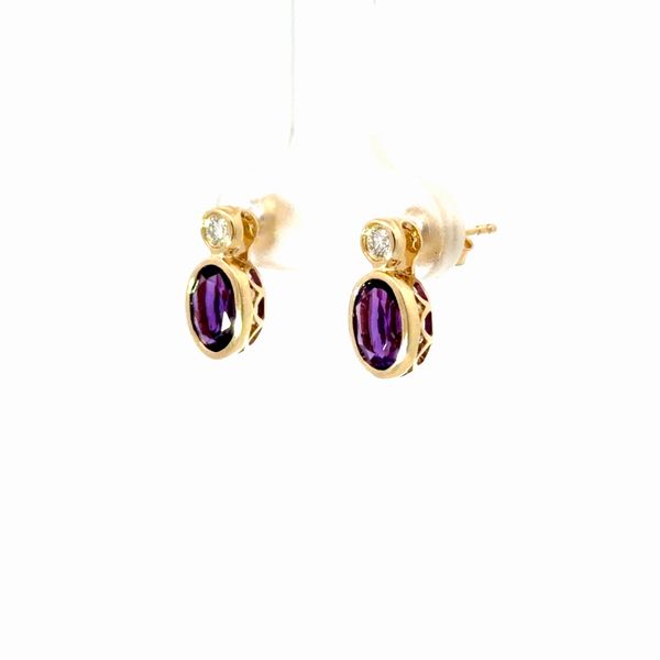 14 Karat Yellow Gold Amethyst and Diamond Earrings Image 2 Golden Gifts Jewelry Milford, PA