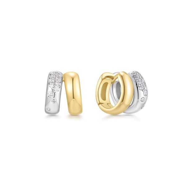 Two-Tone Duet Huggie Hoop Earrings Golden Gifts Jewelry Milford, PA