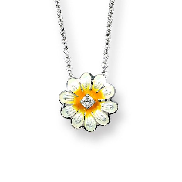 White Daisy Enameled Necklace. Golden Gifts Jewelry Milford, PA