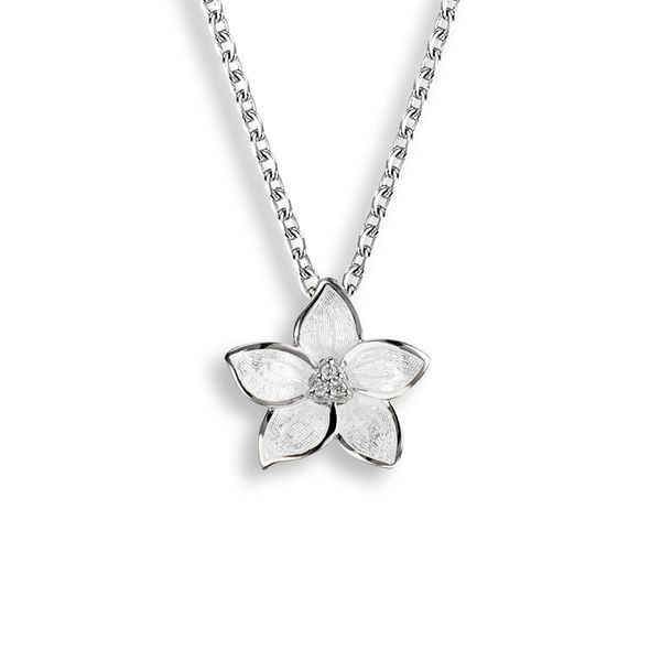 Nicole Barr Enameled White Stephanotis Necklace Golden Gifts Jewelry Milford, PA