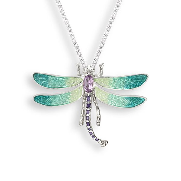 Green enameled and Amethyst Dragonfly Necklace Golden Gifts Jewelry Milford, PA
