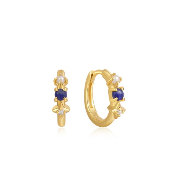 Lapis Star Huggie Hoop Earrings Golden Gifts Jewelry Milford, PA