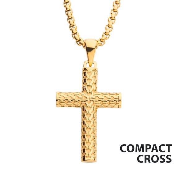 Polished 18Kt Gold IP Scale Cross Pendant Golden Gifts Jewelry Milford, PA
