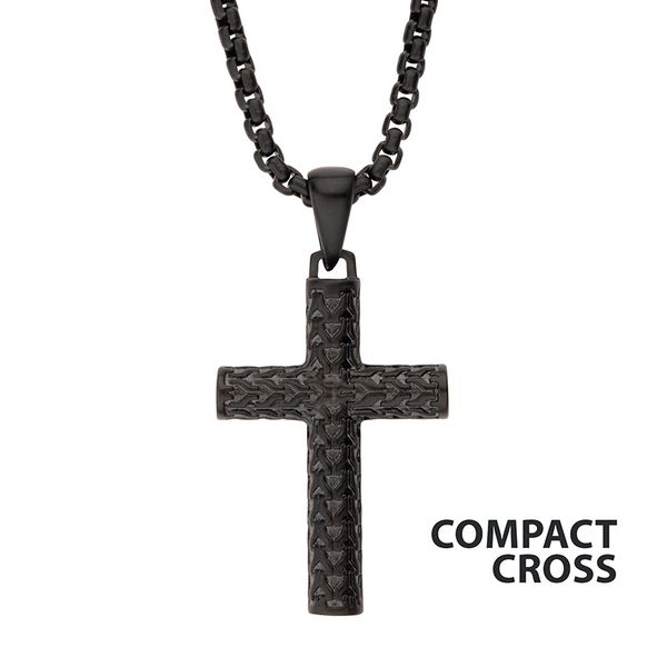 Black IP Matte Steel Scale Cross Pendant Golden Gifts Jewelry Milford, PA