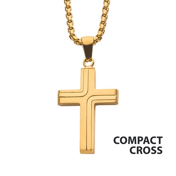 18Kt Gold IP Cross Drop Pendant Golden Gifts Jewelry Milford, PA