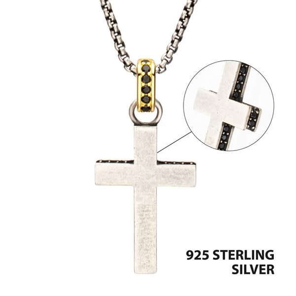 Sterling Silver Black Spinel Side Gem Cross Pendant Golden Gifts Jewelry Milford, PA