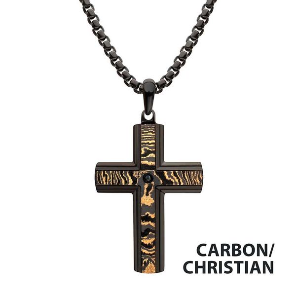 Black IP Copper Carbon Cross Pendant with Black Sapphire Golden Gifts Jewelry Milford, PA