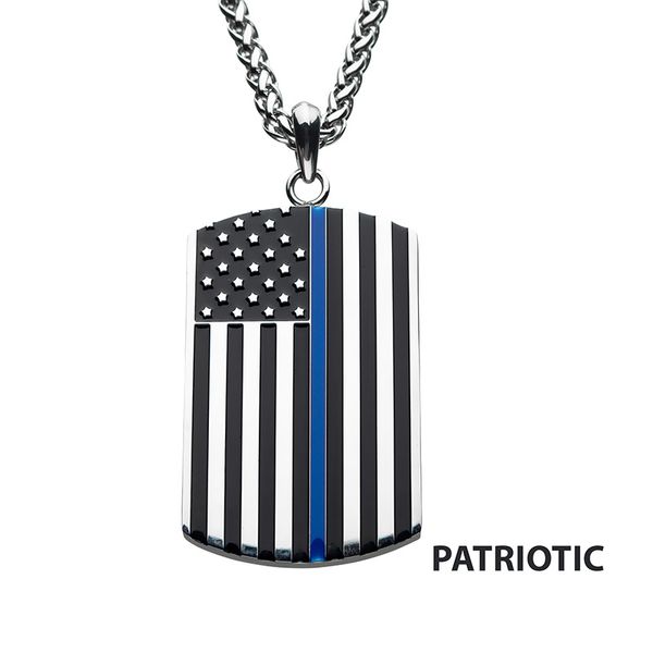 Thin Blue Line American Flag Dog Tag Pendant Golden Gifts Jewelry Milford, PA