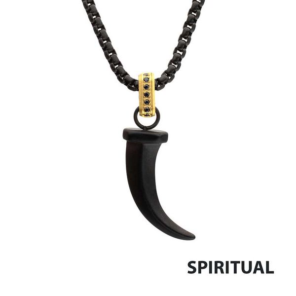 Matte Black IP Steel Horn Pendant with Black Sapphire Golden Gifts Jewelry Milford, PA