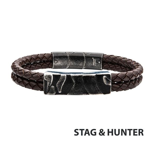 Brown Leather with Gun Metal IP Canyon Pattern Bracelet Golden Gifts Jewelry Milford, PA