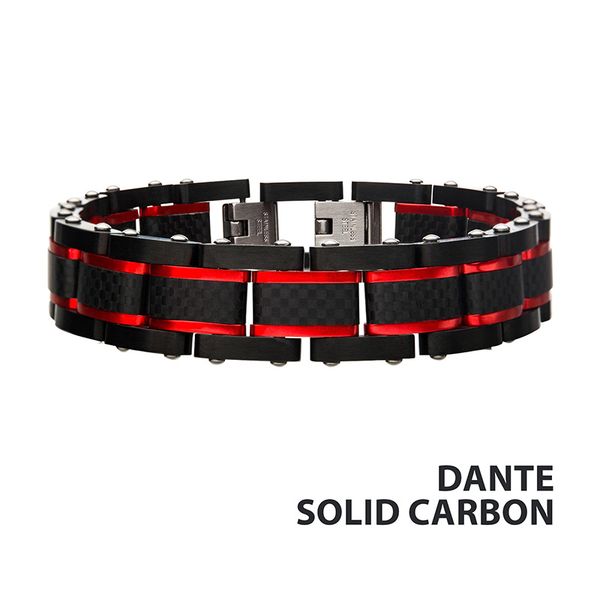 Stainless Steel Black and Red Carbon Fiber Link Bracelet Golden Gifts Jewelry Milford, PA
