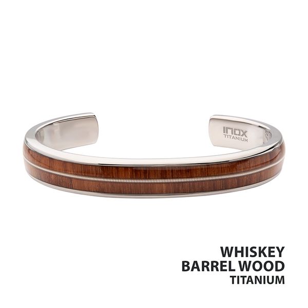 Titanium Whiskey Barrel Wood Inlay Cuff Bracelet Golden Gifts Jewelry Milford, PA