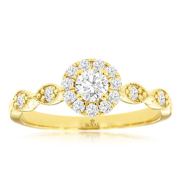 YELLOW 14 KARAT GOLD 0.59 CARAT DIAMOND ROUND HALO ENGAGEMENT RING Goldstein's Jewelers Mobile, AL