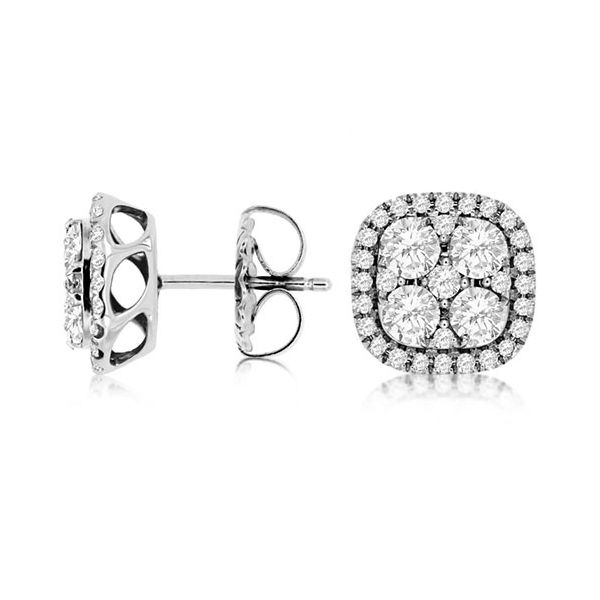 Diamond Cushion Shape Cluster Earrings Goldstein's Jewelers Mobile, AL
