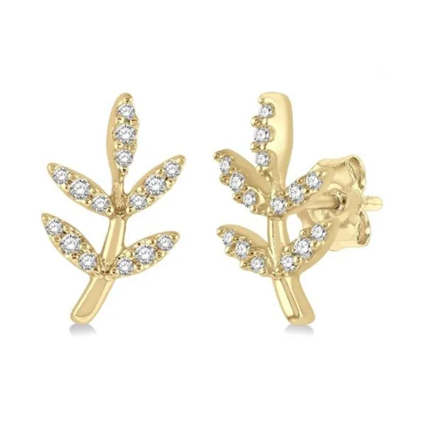 YELLOW 10 KARAT GOLD 0.12 CARAT DIAMOND PETITE LEAF STUD EARRINGS Goldstein's Jewelers Mobile, AL