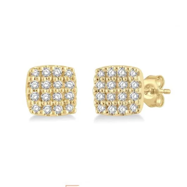 10 KARAT YELLOW GOLD 0.12 CARAT DIAMOND PETITE CUSHION SHAPE STUD EARRINGS Goldstein's Jewelers Mobile, AL