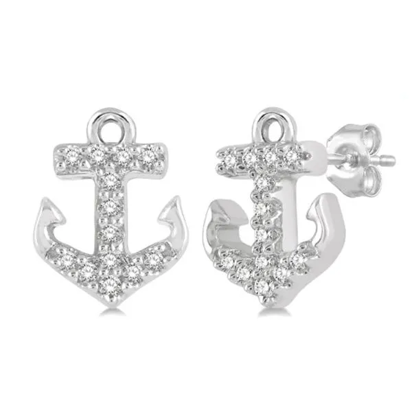 WHITE 10 KARAT GOLD 0.10 CARAT DIAMOND PETITE ANCHOR EARRINGS. Goldstein's Jewelers Mobile, AL