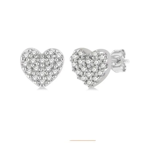 WHITE 10 KARAT GOLD 0.10 CARAT DIAMOND PETITE HEART EARRINGS Goldstein's Jewelers Mobile, AL