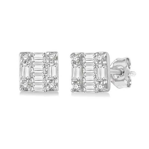 Diamond Petite Round and Baguette Earrings Goldstein's Jewelers Mobile, AL