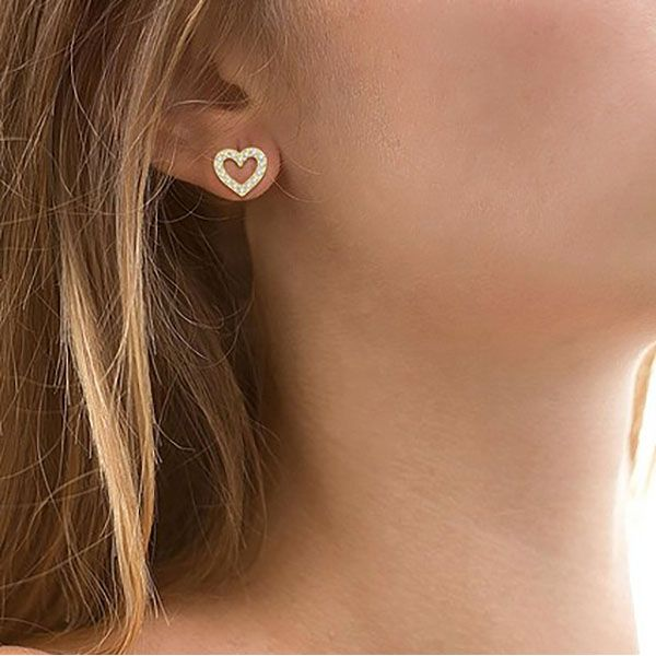 YELLOW 10 KARAT GOLD 0.10 CARAT DIAMOND PETITE HEART EARRINGS Image 2 Goldstein's Jewelers Mobile, AL