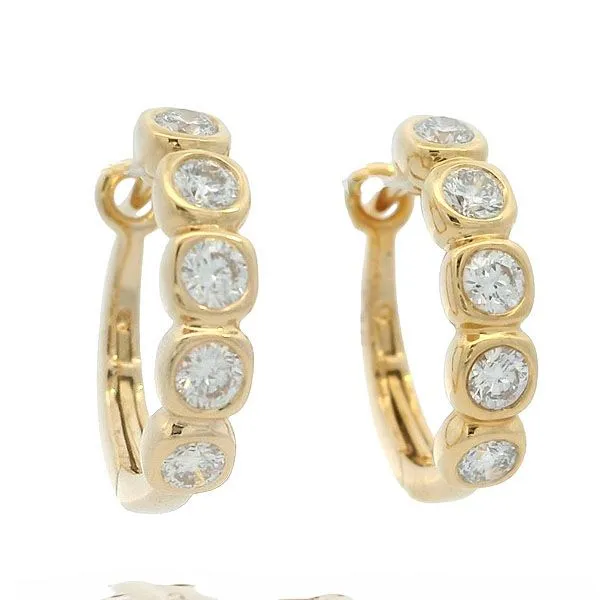 18 Karat Yellow Gold 0.63 Carat Diamond Bezel Set Huggie Earrings Image 2 Goldstein's Jewelers Mobile, AL