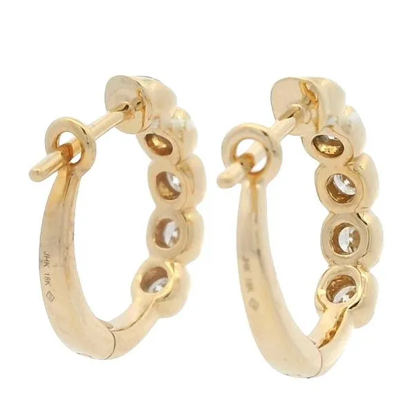 18 Karat Yellow Gold 0.63 Carat Diamond Bezel Set Huggie Earrings Image 4 Goldstein's Jewelers Mobile, AL