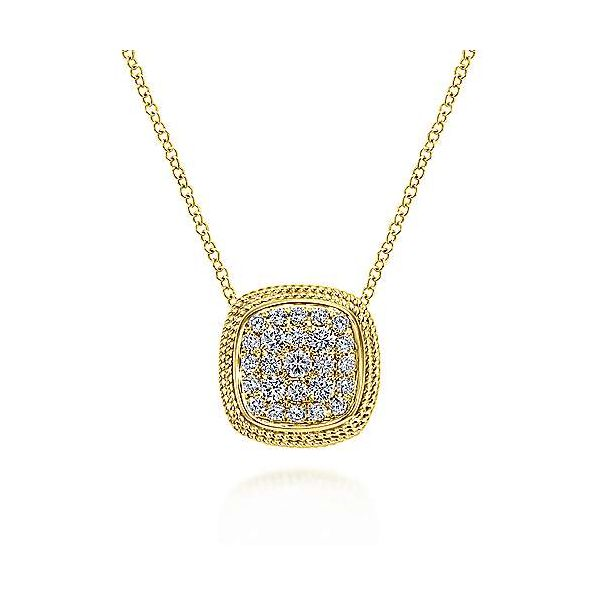Gabriel Diamond Pave Cushion Shape Necklace Goldstein's Jewelers Mobile, AL